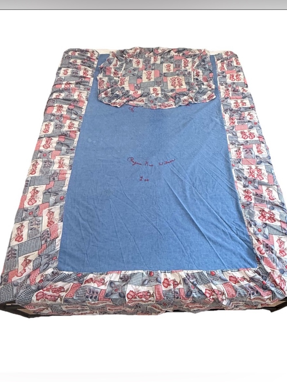 Vintage Holly Hobbie Bed Skirt Twin + Sham Blue Patchwork Cottage